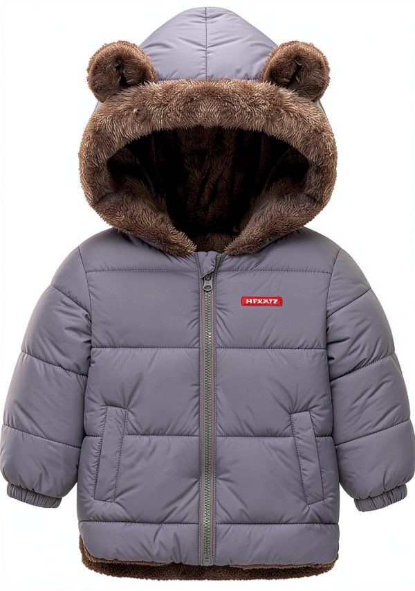Baby Winter Coat Flower Frail Fleece Jacket Soft Cotton with Bear Hood-0