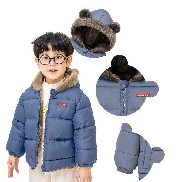 Baby Winter Coat Flower Frail Fleece Jacket Soft Cotton with Bear Hood-2