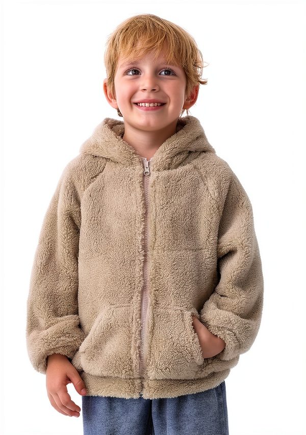 Baby Fleece Hoodie with 3D Bear Ears by Feidoog – Gray, Khaki, Pink-5