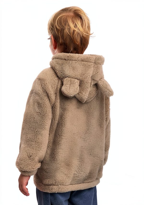 Baby Fleece Hoodie with 3D Bear Ears by Feidoog – Gray, Khaki, Pink-2