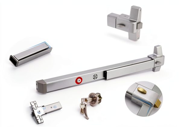IRONWALLS 2 Packs Commercial Door Push Bar Panic Exit Device With Alarm, 27.5" Stainless Steel for Exit Doors, Emergency Hardware With Exterior Handle, Fit for 27"-41" Doors-5