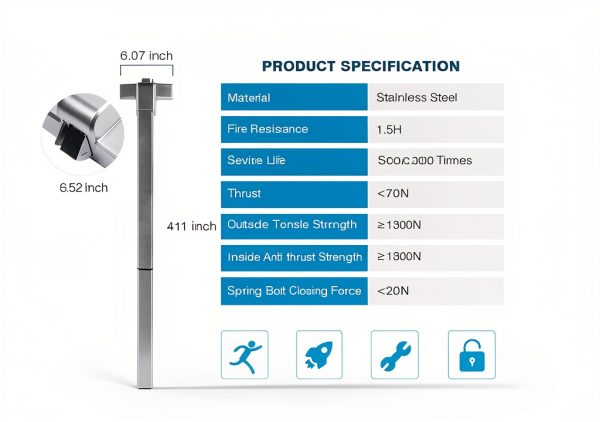 IRONWALLS Panic Bars for Exit Doors 41”, Stainless Steel Commercial Push Bar Panic Exit Device with Exterior Door Lever Handle, Push Bar Door Lock Emergency Door Hardware for 41”-53” Doors-1