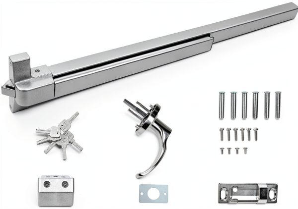 IRONWALLS Panic Bars for Exit Doors 41”, Stainless Steel Commercial Push Bar Panic Exit Device with Exterior Door Lever Handle, Push Bar Door Lock Emergency Door Hardware for 41”-53” Doors-0